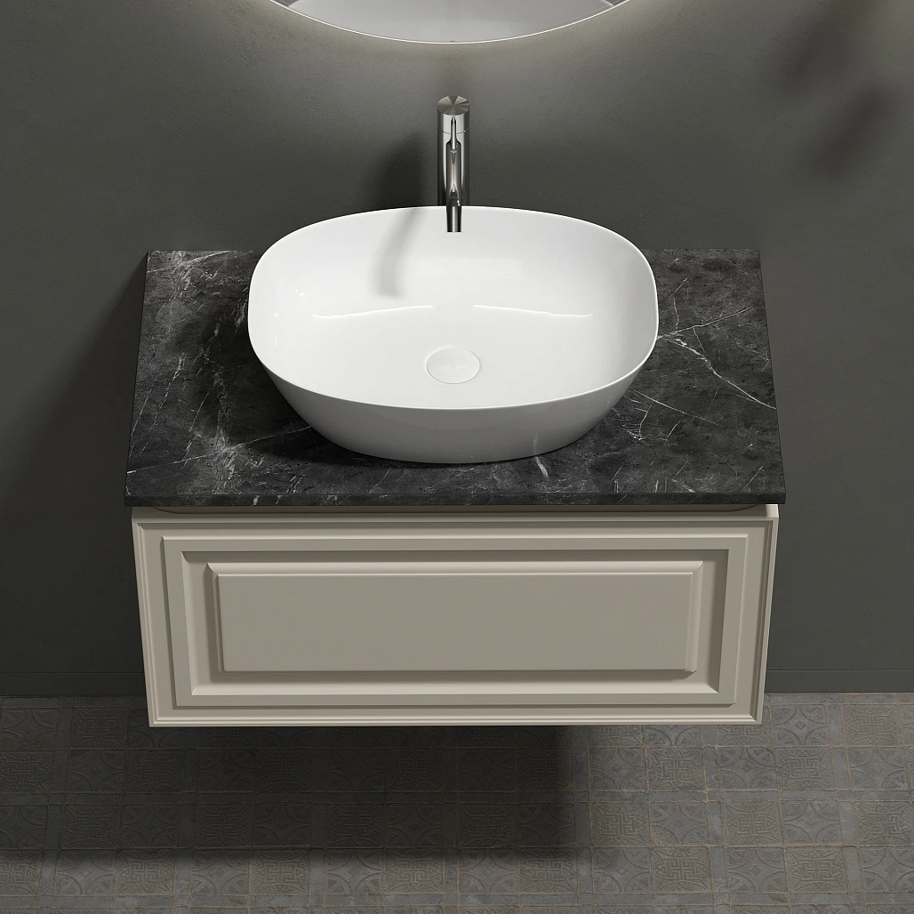 Тумба под столешницу Sancos Самая / Very 79x44,5x40,6 подвесная, бежевый матовый / beige soft, столешница с отверстием под смеситель, черное небо / black sky — МЕБ009499 — фото 5
