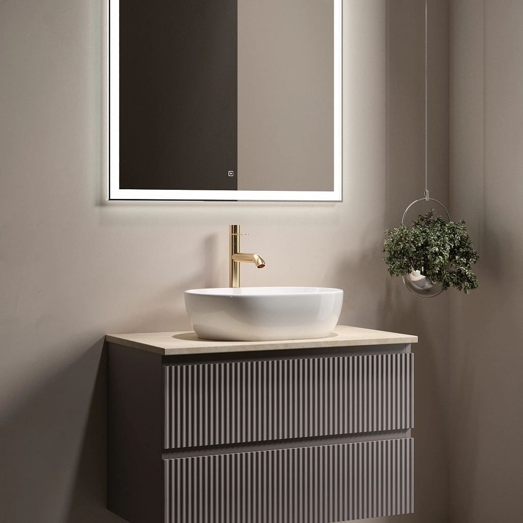Тумба под столешницу Sancos Сноб Р / Snob R 79x44,5x50 подвесная, пыльная роза / doha soft, столешница с отверстием под смеситель, креман / kreman — МЕБ009760 — фото 5