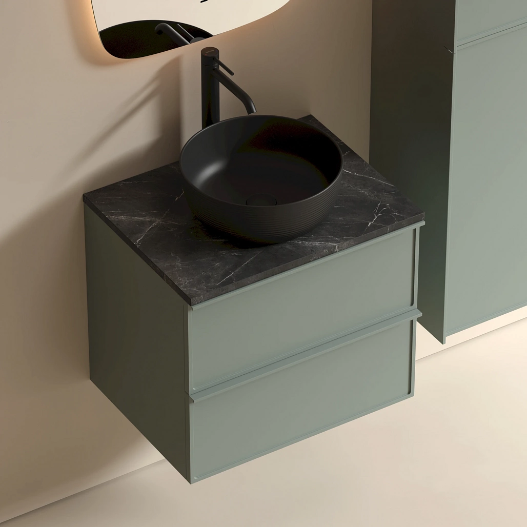 Тумба под столешницу Sancos Вельта / Velta 59x44,5x50 подвесная, серо-зелёный, столешница с отверстием под смеситель, черное небо / black sky — МЕБ009951 — фото 3
