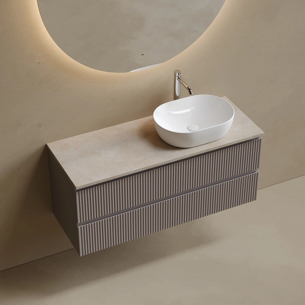 Тумба под столешницу Sancos Сноб Р / Snob R 119,5x44,5x50 правая, подвесная, темный антрацит матовый, столешница с отверстием под смеситель, креман / kreman — МЕБ009834 — фото 3