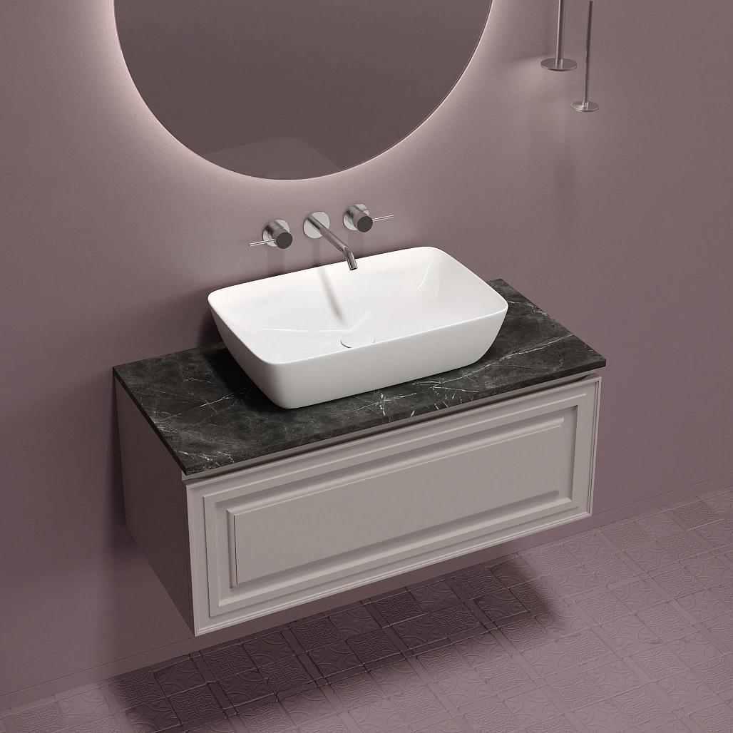 Тумба под столешницу Sancos Самая / Very 99,5x44,5x40,6 подвесная, пыльная роза / doha soft, столешница без отверстия под смеситель, черное небо / black sky — МЕБ009504 — фото 4