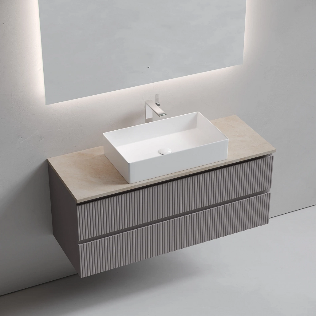 Тумба под столешницу Sancos Сноб T / Snob T 119,5x44,5x50 подвесная, пыльная роза / doha soft, столешница с отверстием под смеситель, креман / kreman — МЕБ009930 — фото 3
