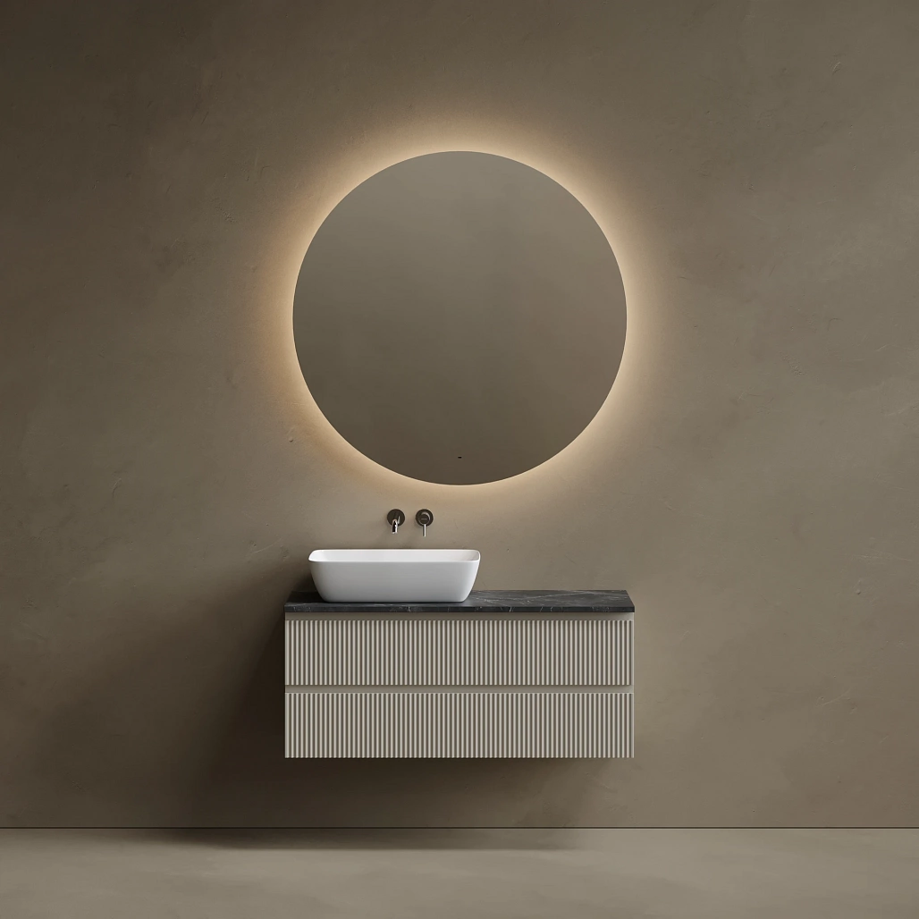 Тумба под столешницу Sancos Сноб Р / Snob R 119,5x44,5x50 левая, подвесная, бежевый матовый / beige soft, столешница без отверстия под смеситель, черное небо / black sky — МЕБ009817 — фото 3