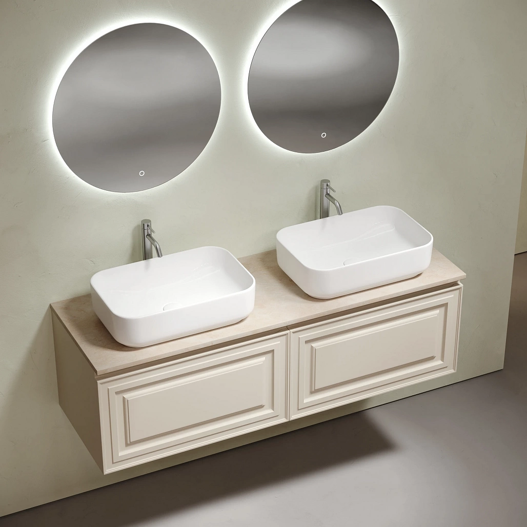Тумба под столешницу Sancos Самая / Very 69x44,5x40,6 подвесная, бежевый матовый / beige soft, столешница 140 см, с отверстием под смеситель, креман / kreman — МЕБ009682 — фото 3