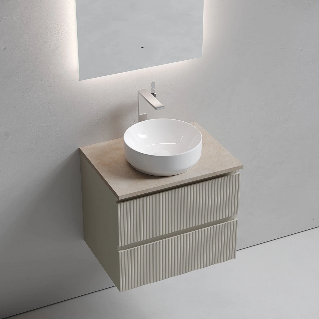 Тумба под столешницу Sancos Сноб T / Snob T 59x44,5x50 подвесная, бежевый матовый / beige soft, столешница с отверстием под смеситель, креман / kreman — МЕБ009911 — фото 3