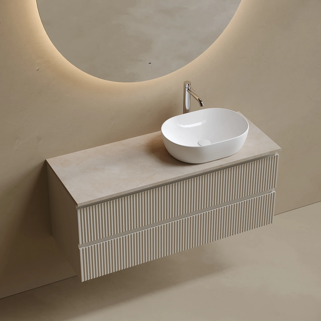 Тумба под столешницу Sancos Сноб Р / Snob R 119,5x44,5x50 правая, подвесная, белый матовый / bianco, столешница с отверстием под смеситель, креман / kreman — МЕБ009830 — фото 3