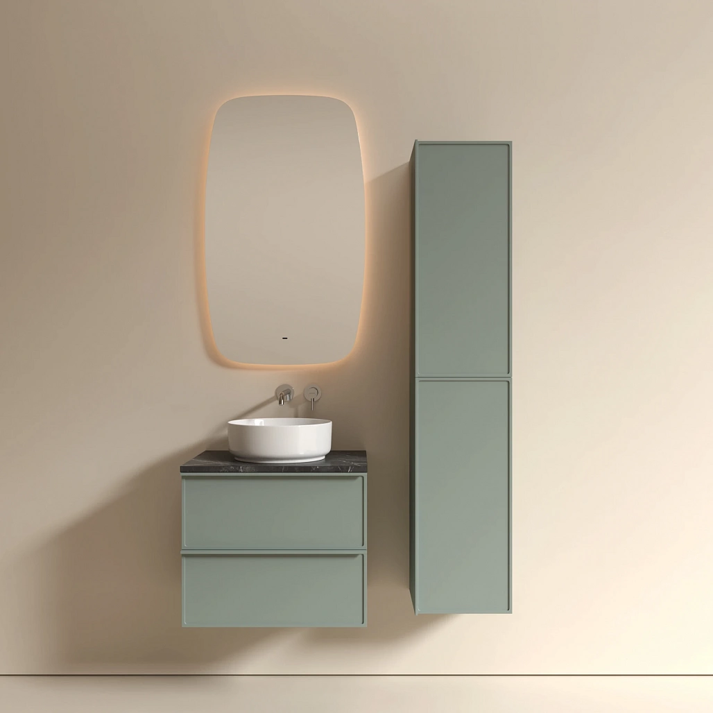 Тумба под столешницу Sancos Вельта / Velta 59x44,5x50 подвесная, серо-зелёный, столешница без отверстия под смеситель, черное небо / black sky — МЕБ009950 — фото 3