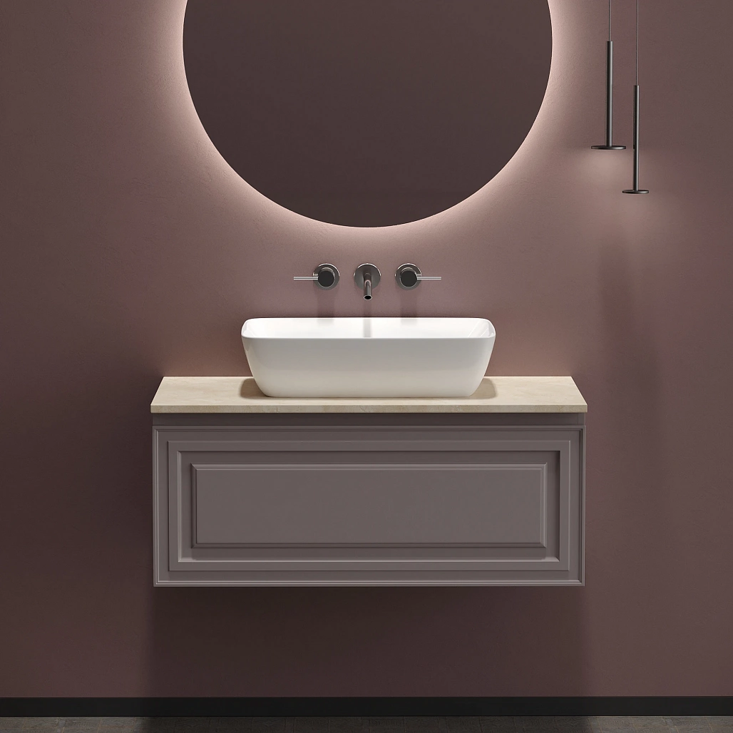Тумба под столешницу Sancos Самая / Very 99,5x44,5x40,6 подвесная, пыльная роза / doha soft, столешница без отверстия под смеситель, креман / kreman — МЕБ009645 — фото 9