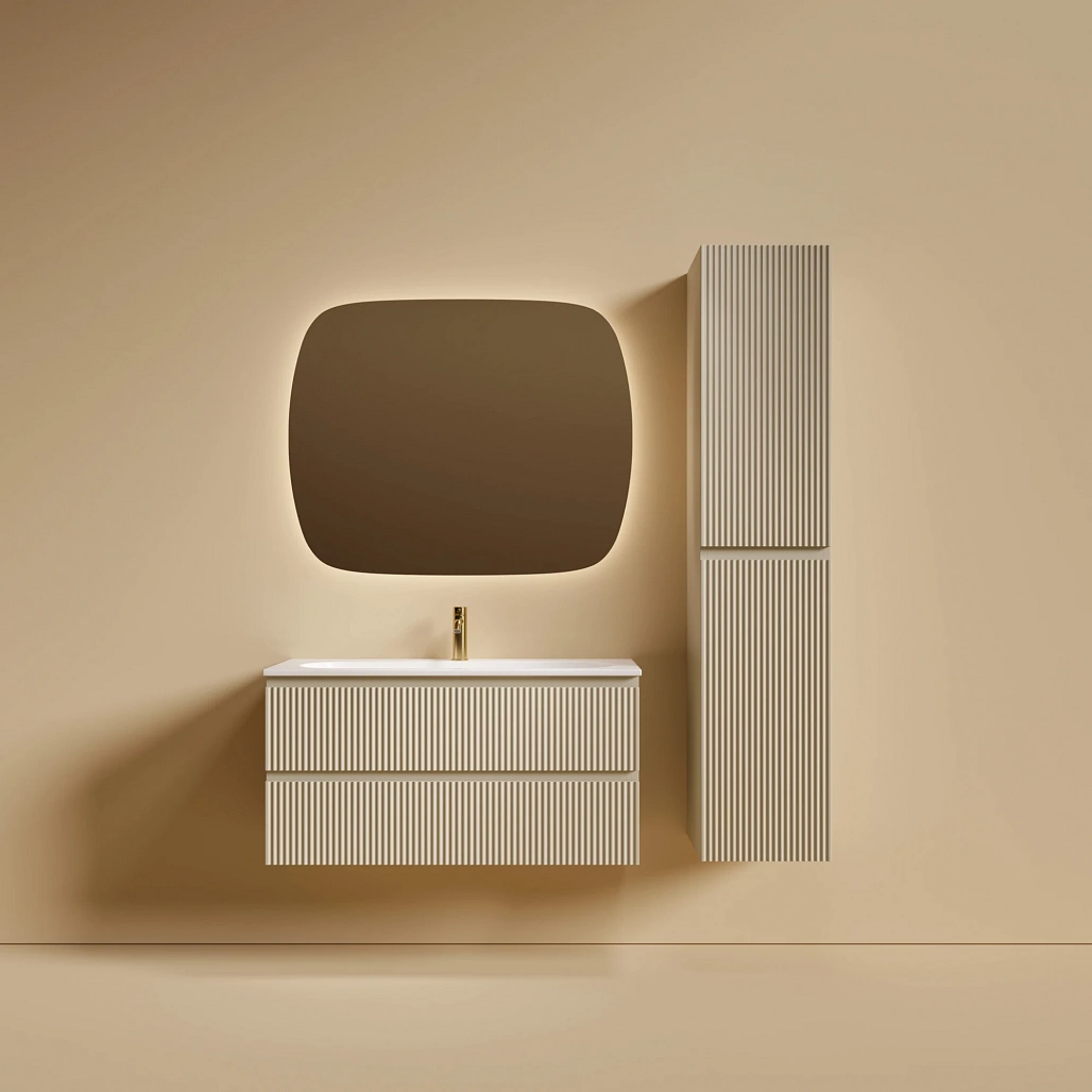 Тумба под раковину Sancos Сноб Р 390 / Snob R 390 99,5x39x50 подвесная, два ящика, бежевый матовый / beige soft — МЕБ009290 — фото 5