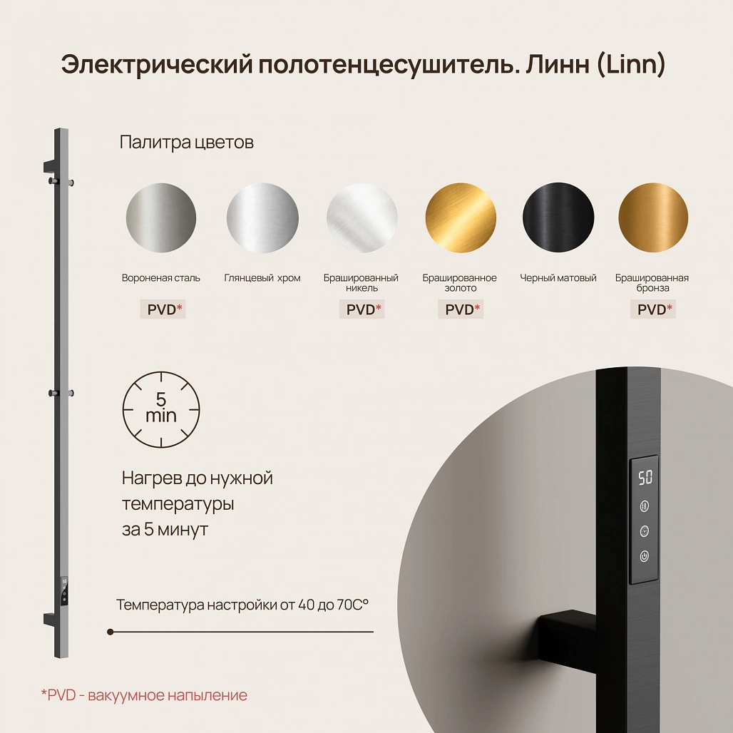 Полотенцесушитель электрический Sancos Линн / Linn SC13002GG 150x3 I-образный, вакуумное напыление (PVD-покрытие), вороненая сталь