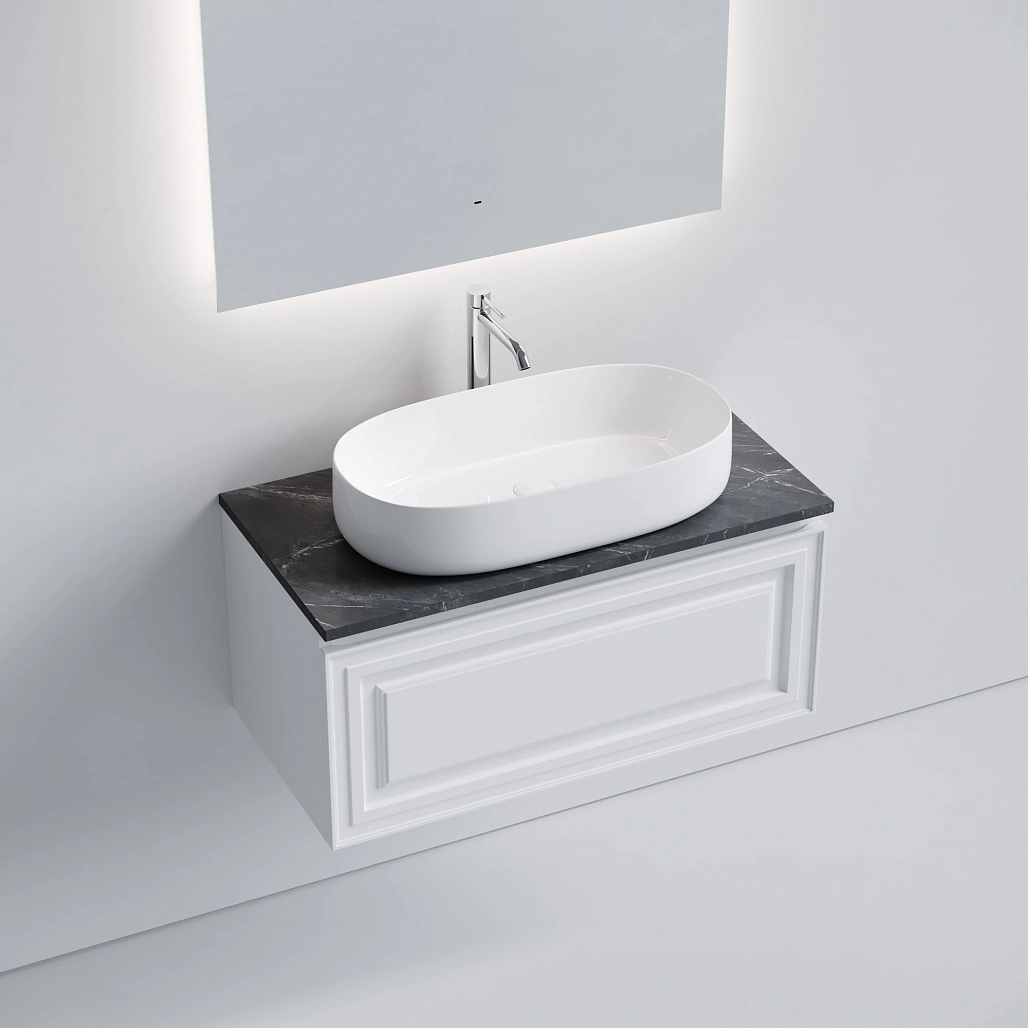 Тумба под столешницу Sancos Самая / Very 89x44,5x40,6 подвесная, белый матовый / bianco, столешница с отверстием под смеситель, черное небо / black sky — МЕБ009671 — фото 3