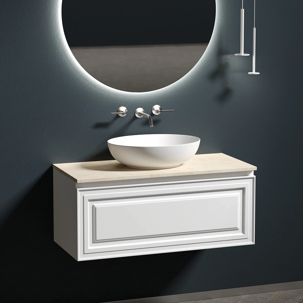 Тумба под столешницу Sancos Самая / Very 99,5x44,5x40,6 подвесная, белый матовый / bianco, столешница без отверстия под смеситель, креман / kreman — МЕБ009502 — фото 3
