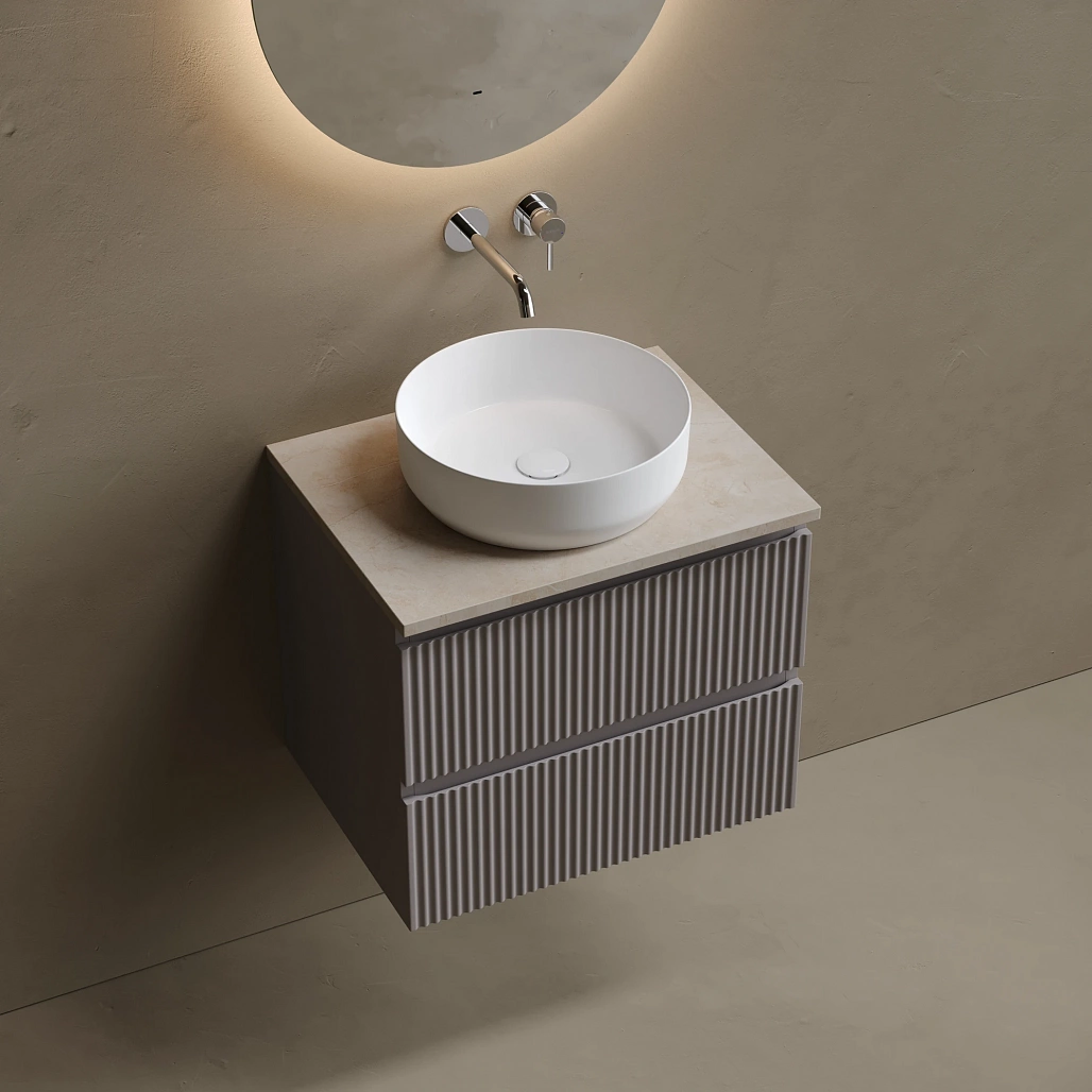 Тумба под столешницу Sancos Сноб Р / Snob R 59x44,5x50 подвесная, белый матовый / bianco, столешница без отверстия под смеситель, креман / kreman — МЕБ009840 — фото 3