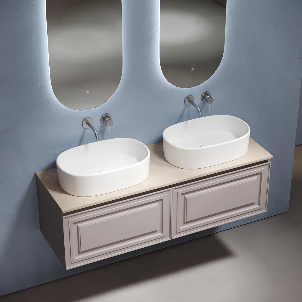 Тумба под столешницу Sancos Самая / Very 69x44,5x40,6 подвесная, пыльная роза / doha soft, столешница 140 см, без отверстия под смеситель, креман / kreman — МЕБ009728 — фото 3
