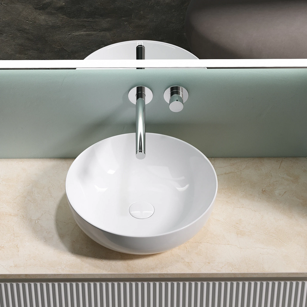 Тумба под столешницу Sancos Сноб Р / Snob R 99,5x44,5x50 подвесная, пыльная роза / doha soft, столешница без отверстия под смеситель, креман / kreman — МЕБ009756 — фото 6