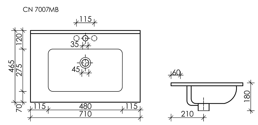 Схема Раковина накладная Ceramicanova Элемент (Element) черный матовый 710x465x180 мм, CN7007MB