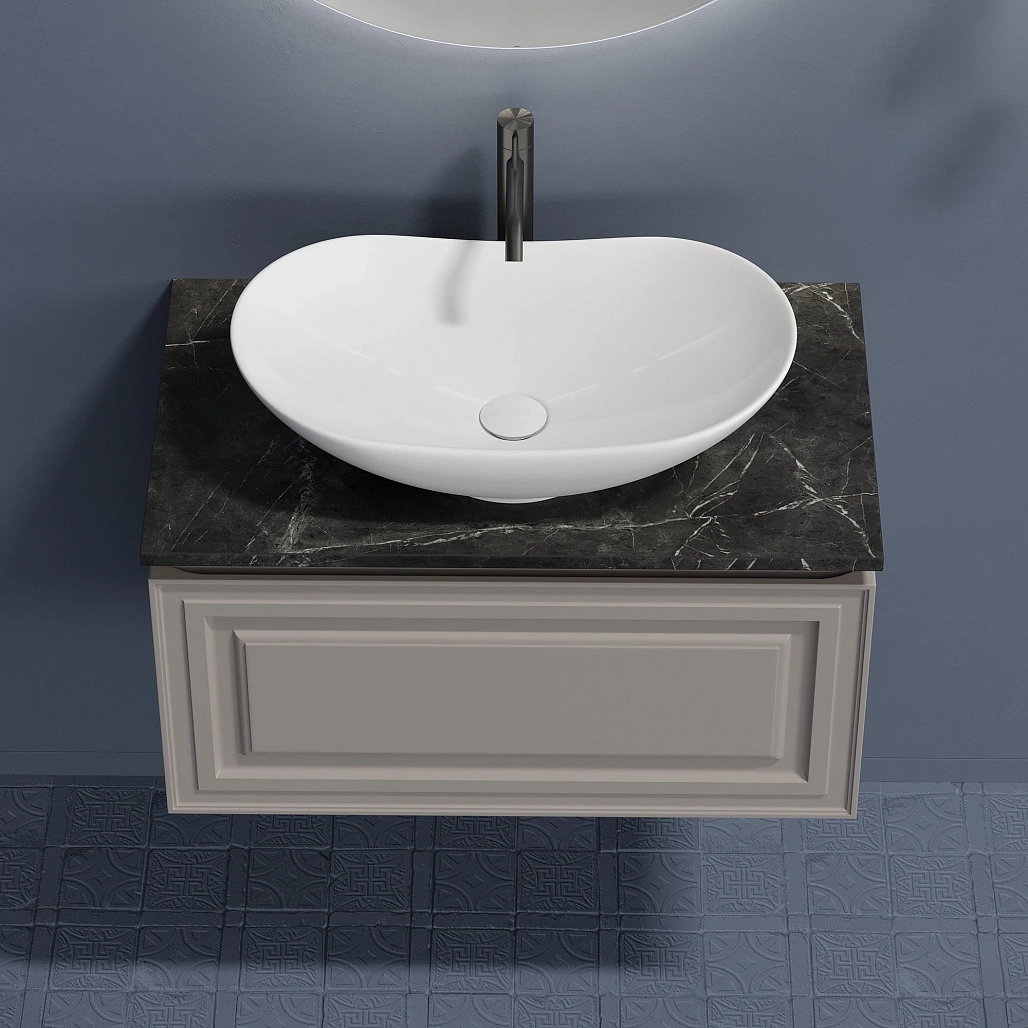 Тумба под столешницу Sancos Самая / Very 79x44,5x40,6 подвесная, пыльная роза / doha soft, столешница с отверстием под смеситель, черное небо / black sky — МЕБ009644 — фото 5
