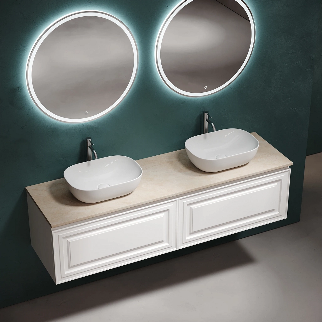 Тумба под столешницу Sancos Самая / Very 79x44,5x40,6 подвесная, белый матовый / bianco, столешница 160 см, с отверстием под смеситель, креман / kreman — МЕБ009666 — фото 3