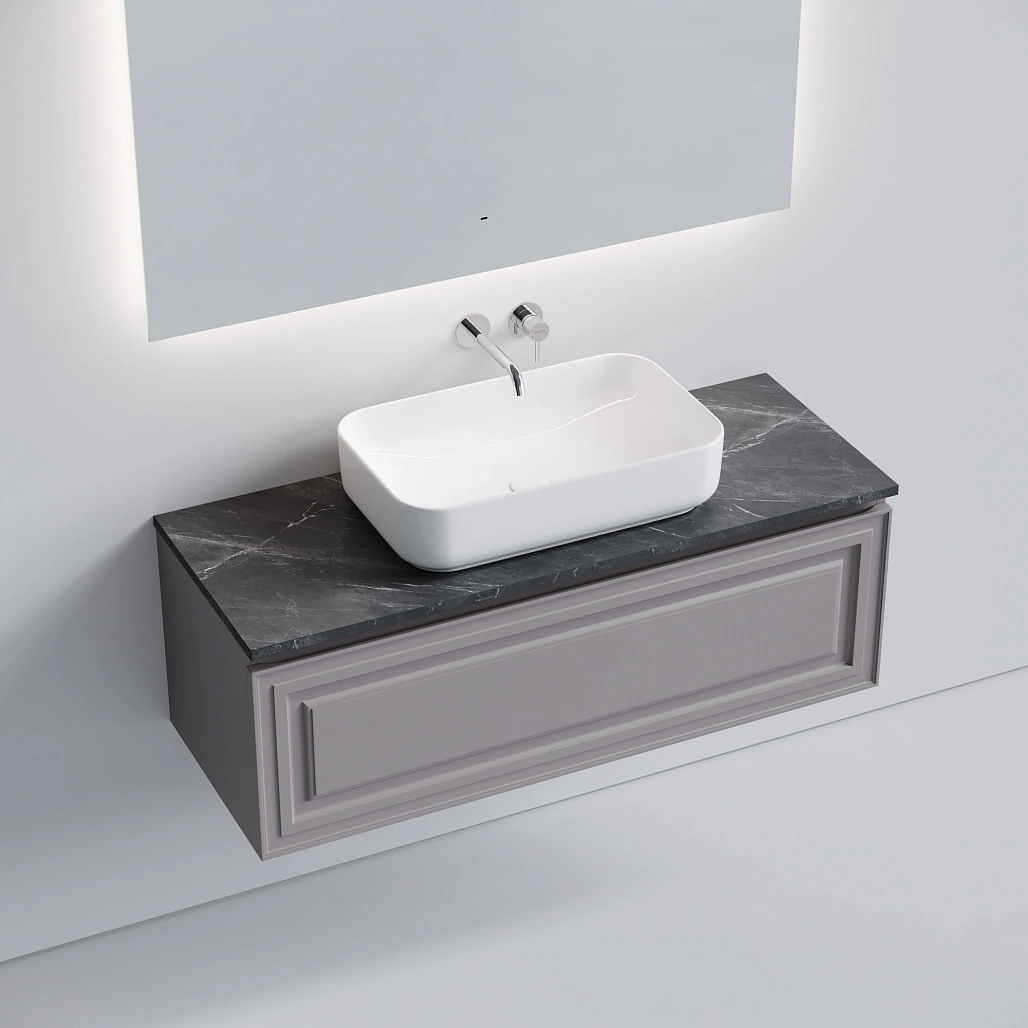 Тумба под столешницу Sancos Самая / Very 119,5x44,5x40,6 подвесная, пыльная роза / doha soft, столешница без отверстия под смеситель, черное небо / black sky — МЕБ009721 — фото 3