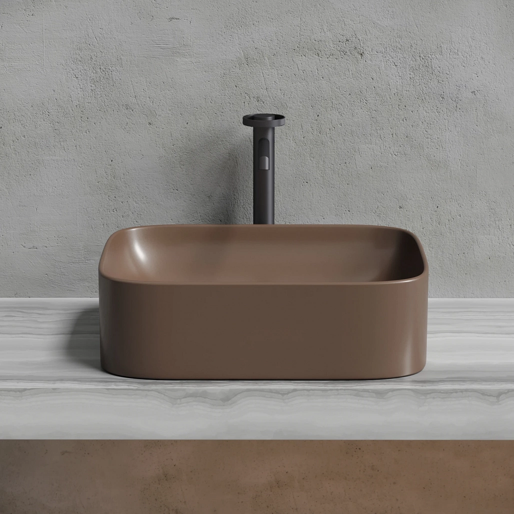 Раковина накладная Ceramicanova Элемент / Element 50,5x38x15 без перелива, прямоугольная, темно-коричневый матовый — РАК010126 — фото 7