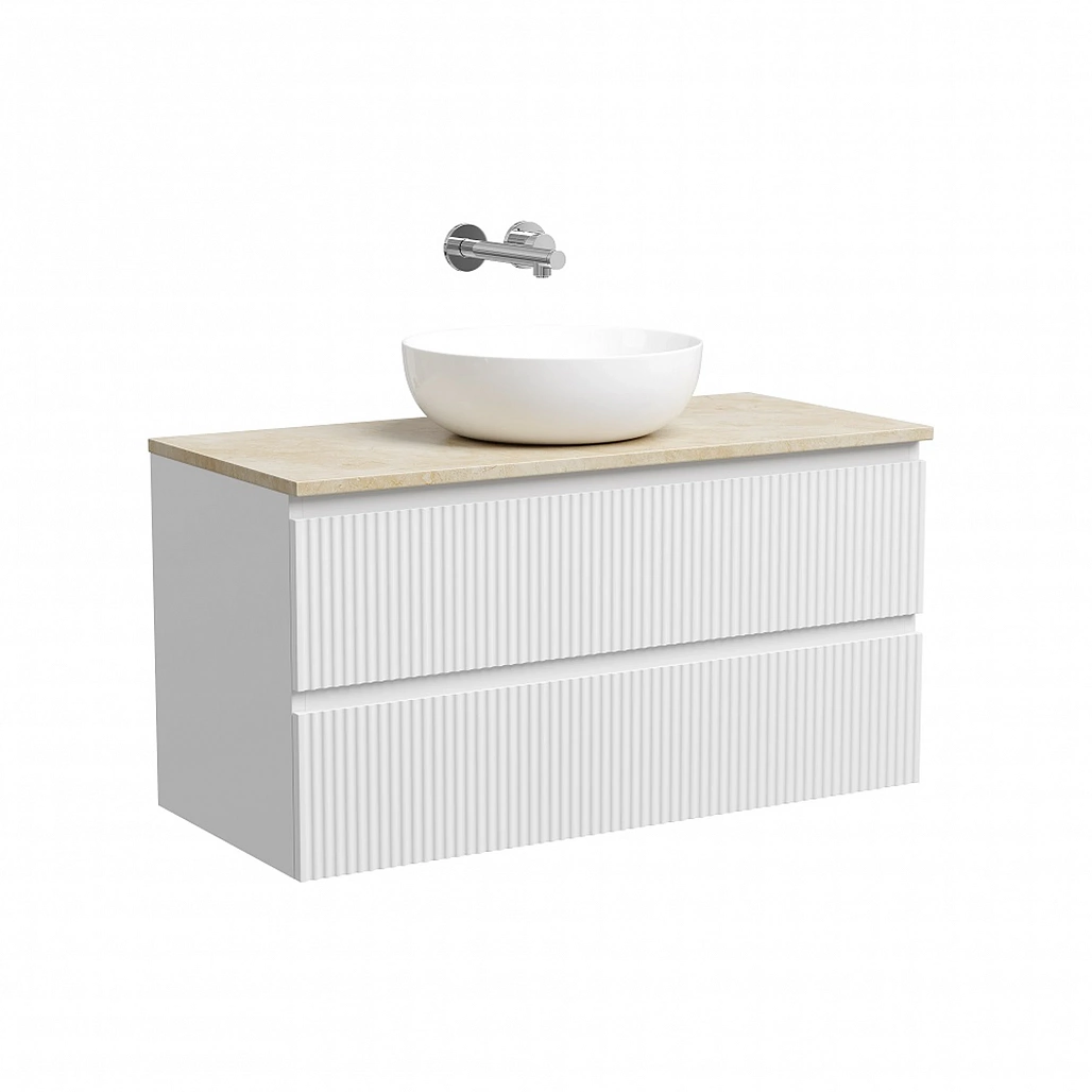 Тумба под столешницу Sancos Сноб Р / Snob R 99,5x44,5x50 подвесная, пыльная роза / doha soft, столешница без отверстия под смеситель, креман / kreman — МЕБ009756 — фото 1