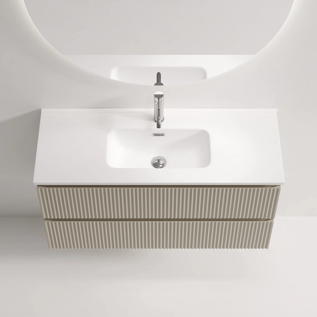 Тумба под раковину Sancos Сноб Р 390 / Snob R 390 99,5x39x50 подвесная, два ящика, бежевый матовый / beige soft — МЕБ009305 — фото 5