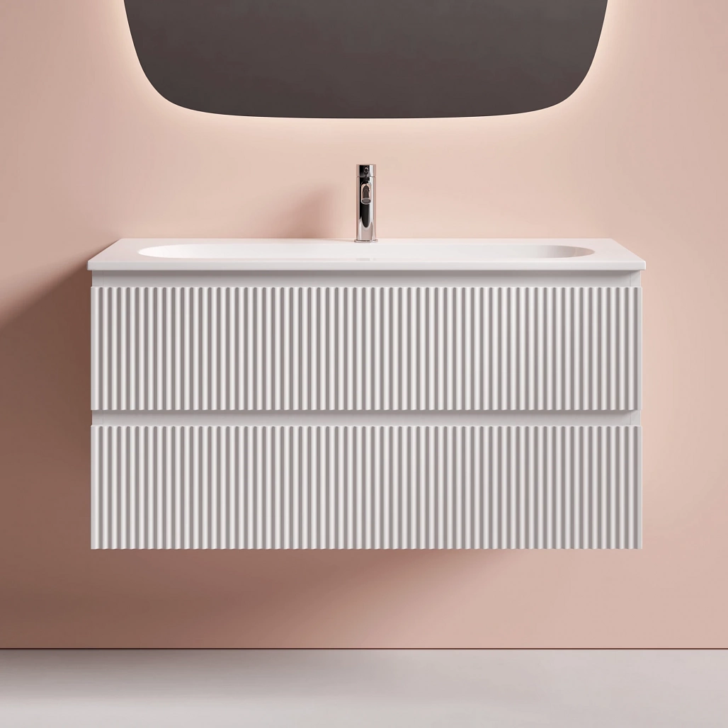 Тумба под раковину Sancos Сноб Р 390 / Snob R 390 99,5x39x50 подвесная, два ящика, белый матовый / bianco — МЕБ009289 — фото 2