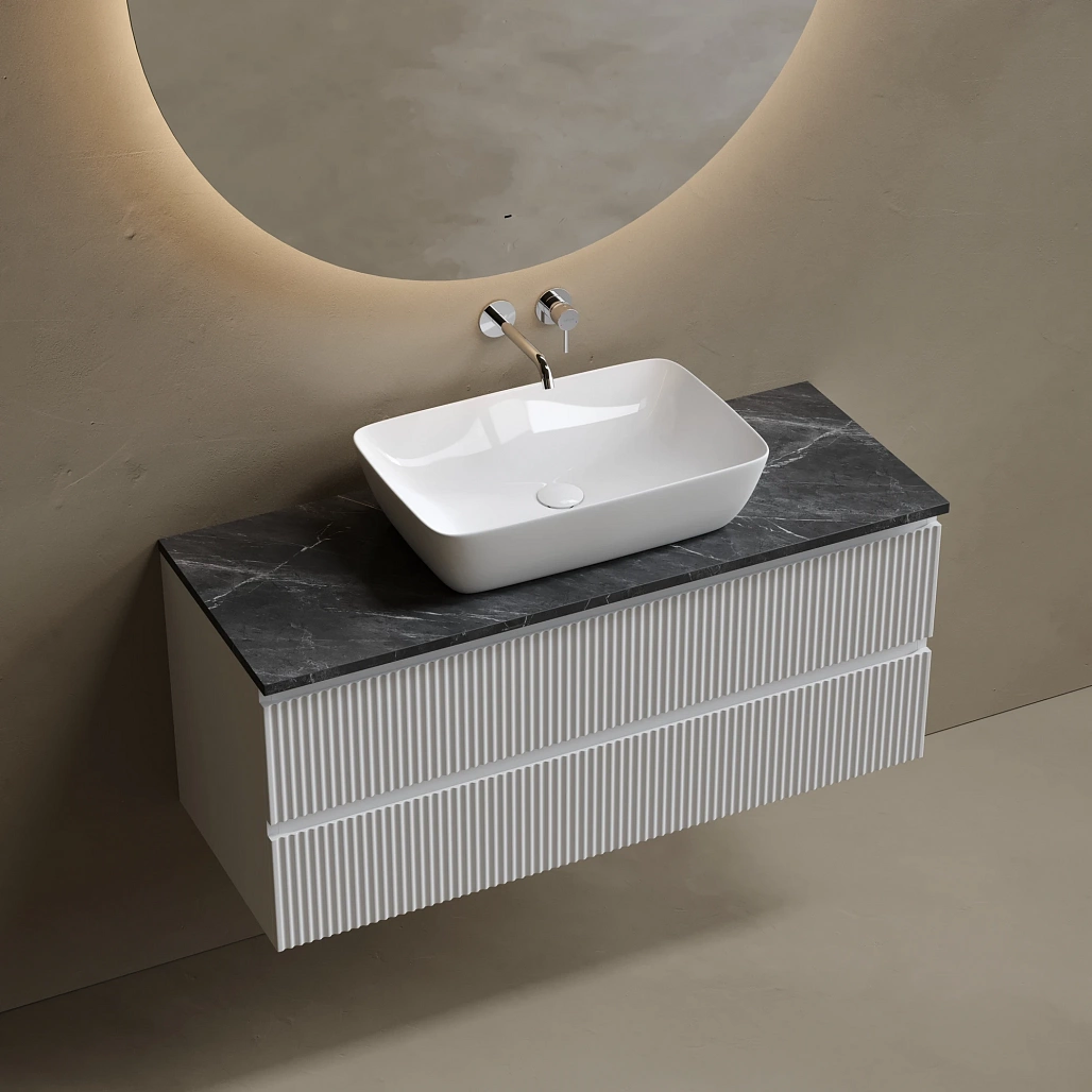 Тумба под столешницу Sancos Сноб Р / Snob R 119,5x44,5x50 подвесная, белый матовый / bianco, столешница без отверстия под смеситель, черное небо / black sky — МЕБ009765 — фото 3