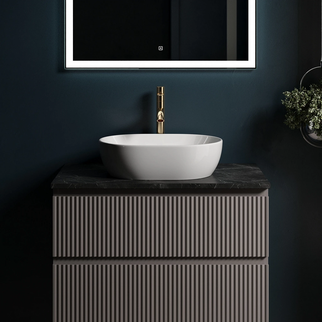 Тумба под столешницу Sancos Сноб Р / Snob R 79x44,5x50 подвесная, пыльная роза / doha soft, столешница с отверстием под смеситель, черное небо / black sky — МЕБ009759 — фото 2
