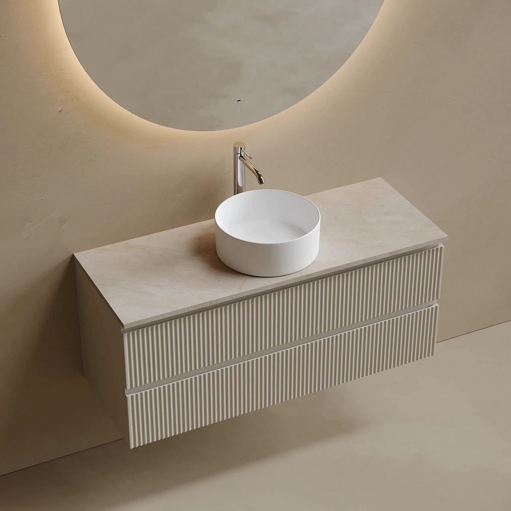 Тумба под столешницу Sancos Сноб Р / Snob R 119,5x44,5x50 подвесная, белый матовый / bianco, столешница с отверстием под смеситель, креман / kreman — МЕБ009791 — фото 3