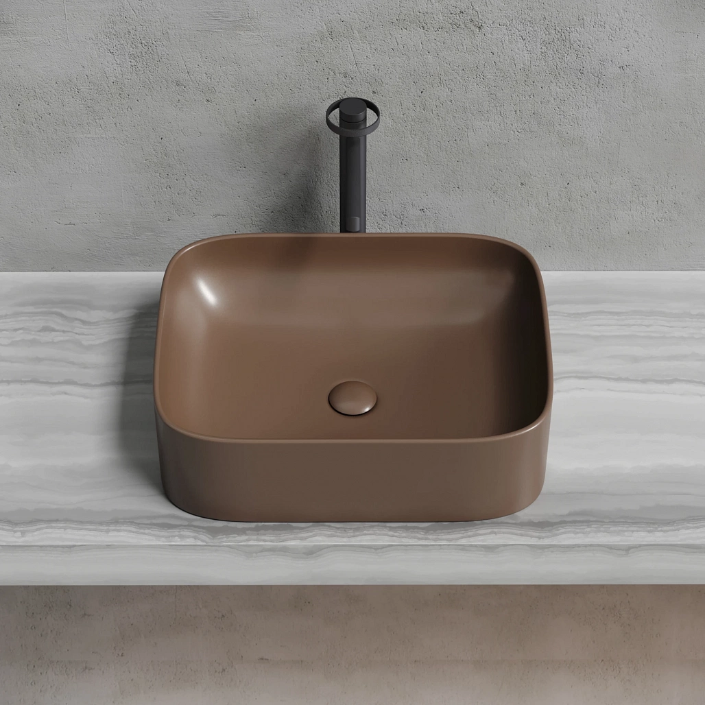 Раковина накладная Ceramicanova Элемент / Element 50,5x38x15 без перелива, прямоугольная, темно-коричневый матовый — РАК010126 — фото 3