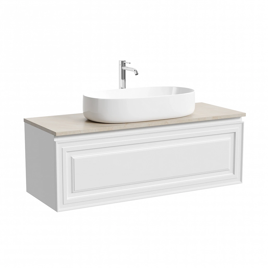Тумба под столешницу Sancos Самая / Very 119,5x44,5x40,6 подвесная, белый матовый / bianco, столешница с отверстием под смеситель, креман / kreman — МЕБ009650 — фото 1