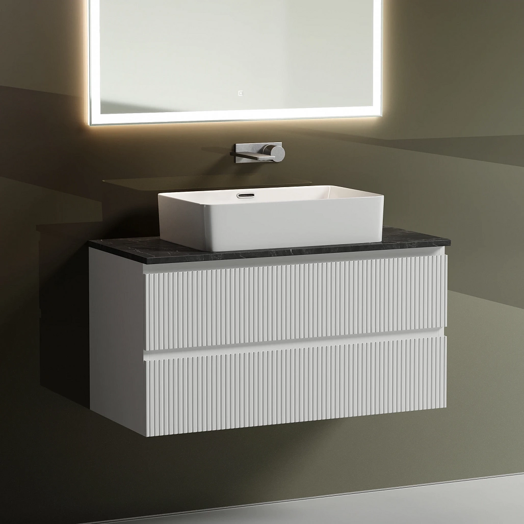 Тумба под столешницу Sancos Сноб T / Snob T 99,5x44,5x50 подвесная, белый матовый / bianco, столешница без отверстия под смеситель, черное небо / black sky — МЕБ009870 — фото 3