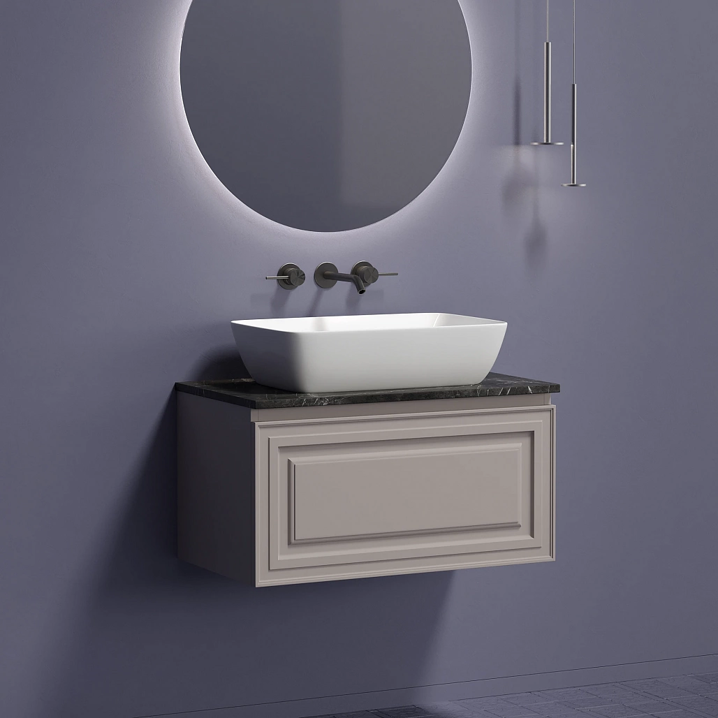 Тумба под столешницу Sancos Самая / Very 79x44,5x40,6 подвесная, пыльная роза / doha soft, столешница без отверстия под смеситель, черное небо / black sky — МЕБ009642 — фото 2