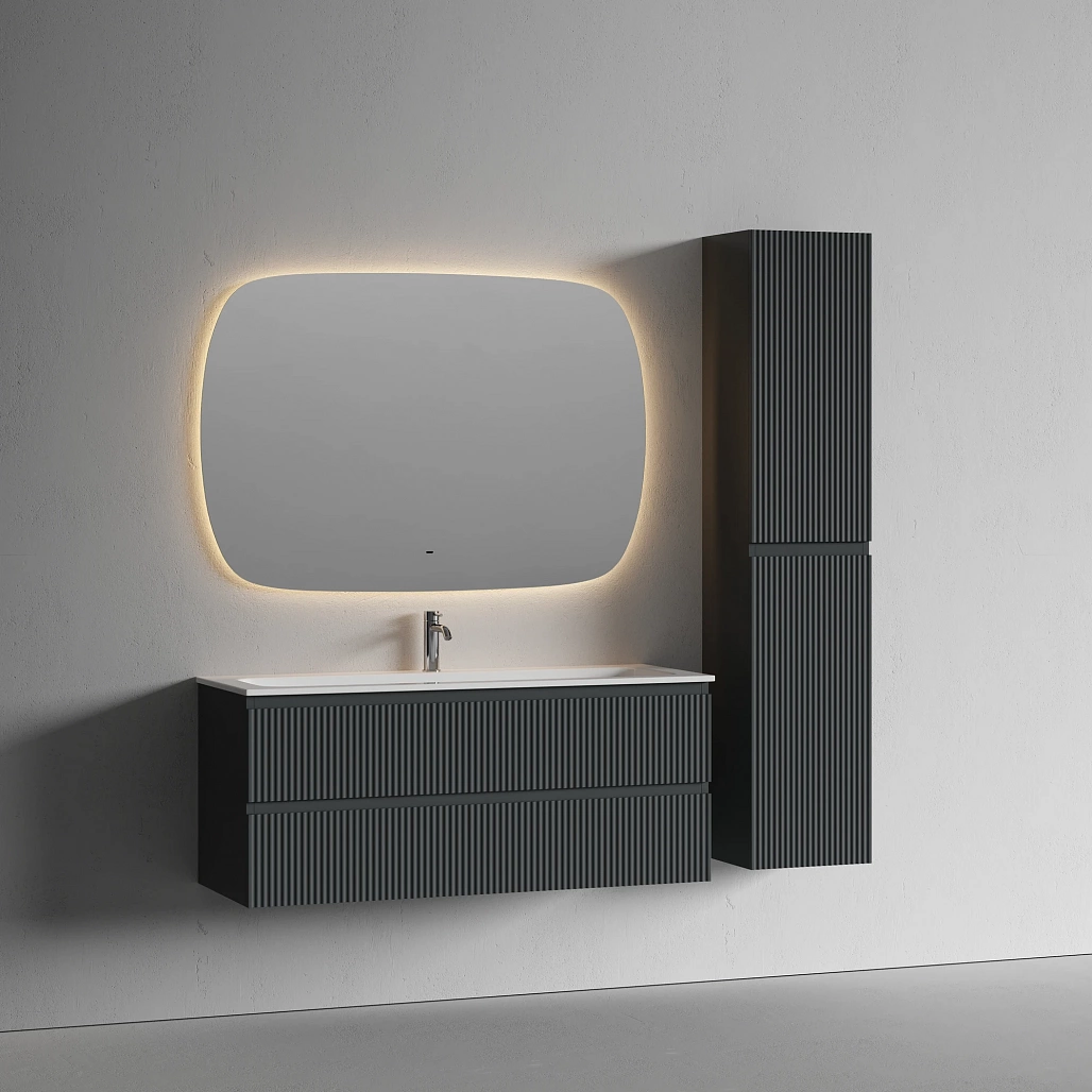 Тумба под раковину Sancos Сноб Р / Snob R 119,5x44,5x50 подвесная, два ящика, темный антрацит матовый — МЕБ009128 — фото 3