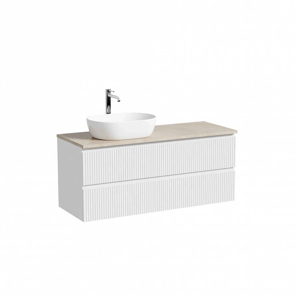 Тумба под столешницу Sancos Сноб Р / Snob R 119,5x44,5x50 левая, подвесная, пыльная роза / doha soft, столешница с отверстием под смеситель, креман / kreman — МЕБ009815 — фото 1
