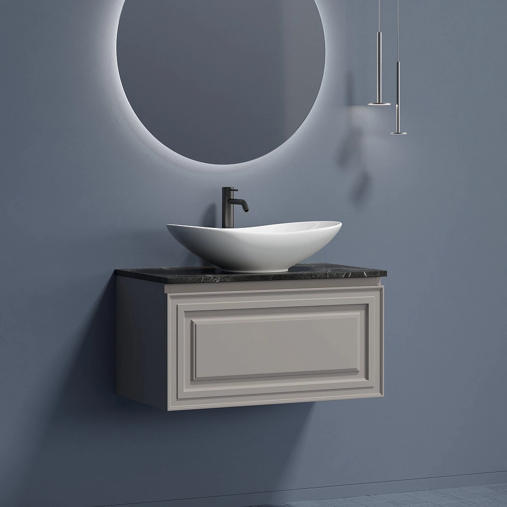 Тумба под столешницу Sancos Самая / Very 79x44,5x40,6 подвесная, пыльная роза / doha soft, столешница с отверстием под смеситель, черное небо / black sky — МЕБ009644 — фото 2