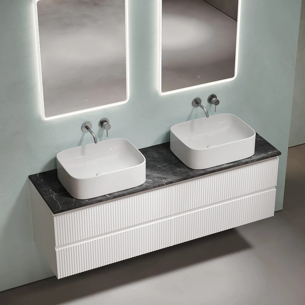 Тумба под столешницу Sancos Сноб Р / Snob R 79x44,5x50 подвесная, белый матовый / bianco, столешница 160 см, без отверстия под смеситель, черное небо / black sky — МЕБ009781 — фото 3