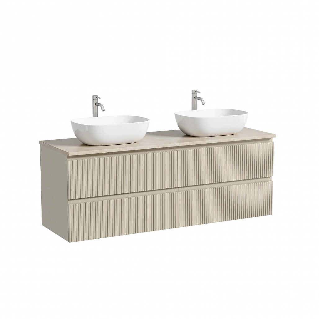 Тумба под столешницу Sancos Сноб T / Snob T 69x44,5x50 подвесная, бежевый матовый / beige soft, столешница 140 см, с отверстием под смеситель, креман / kreman — МЕБ009915 — фото 1