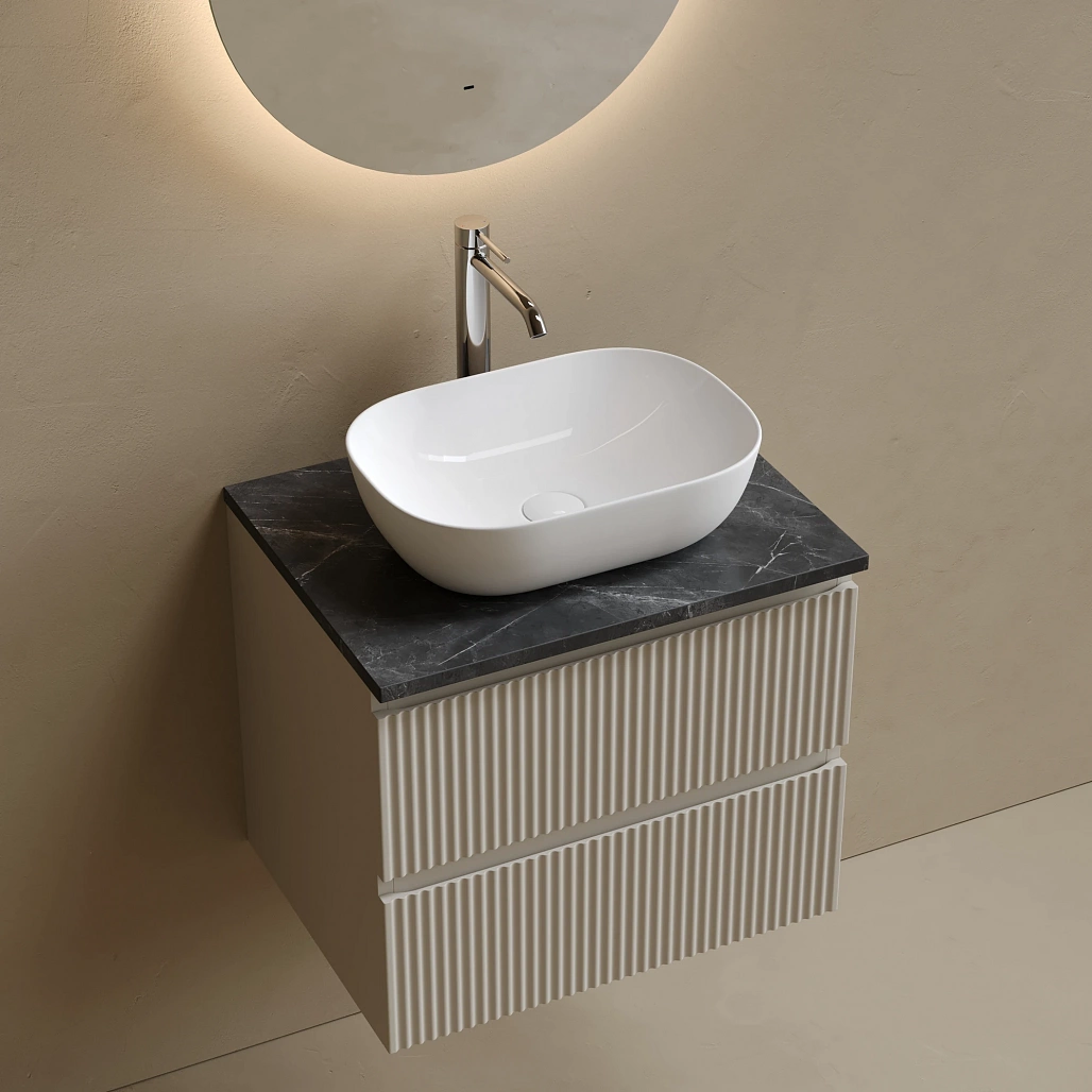 Тумба под столешницу Sancos Сноб Р / Snob R 59x44,5x50 подвесная, пыльная роза / doha soft, столешница с отверстием под смеситель, черное небо / black sky — МЕБ009795 — фото 3