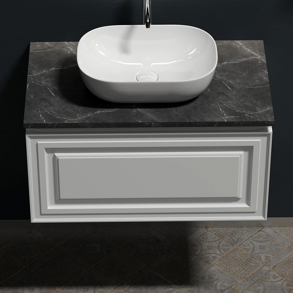 Тумба под столешницу Sancos Самая / Very 79x44,5x40,6 подвесная, белый матовый / bianco, столешница с отверстием под смеситель, черное небо / black sky — МЕБ009975 — фото 6