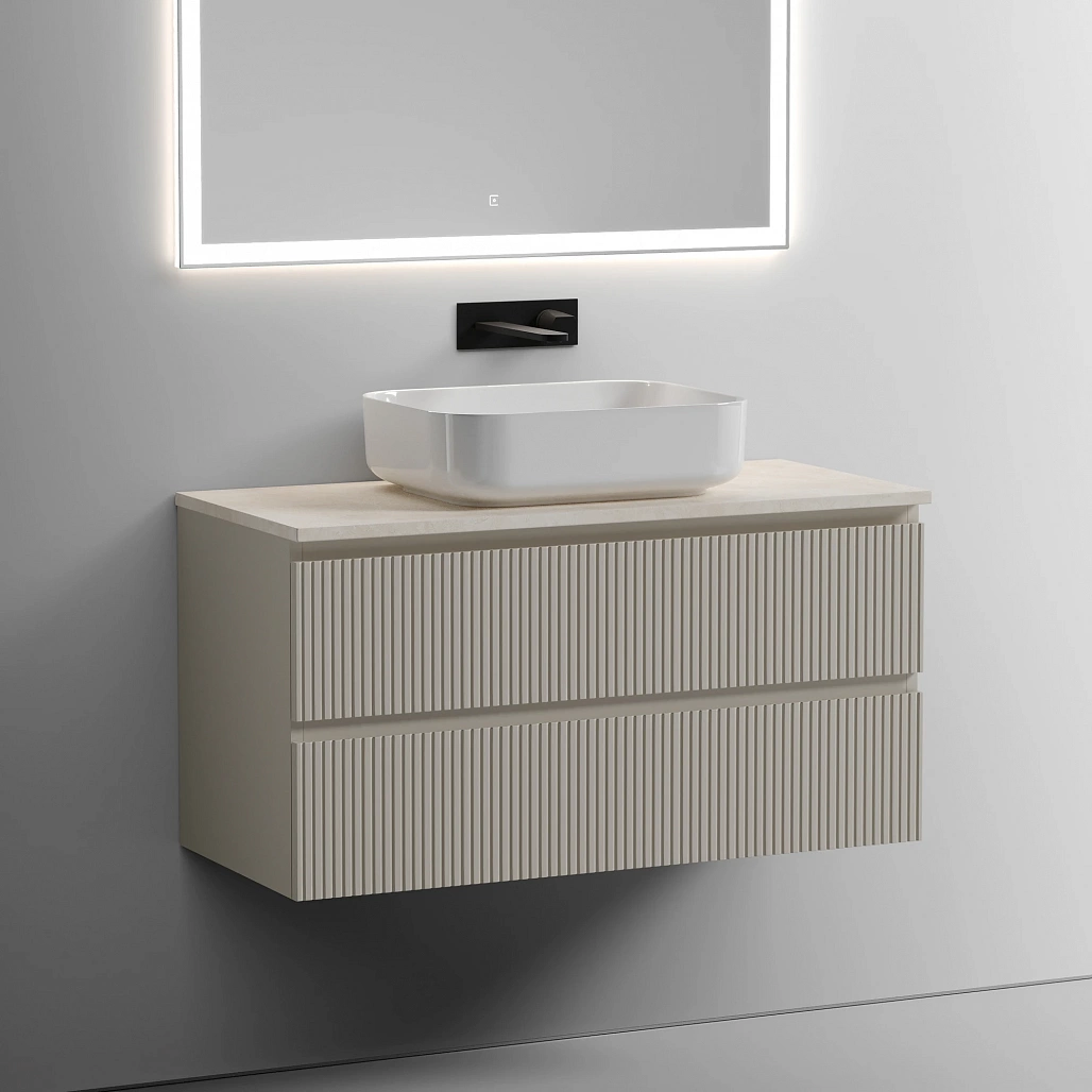 Тумба под столешницу Sancos Сноб T / Snob T 99,5x44,5x50 подвесная, белый матовый / bianco, столешница без отверстия под смеситель, креман / kreman — МЕБ009864 — фото 2