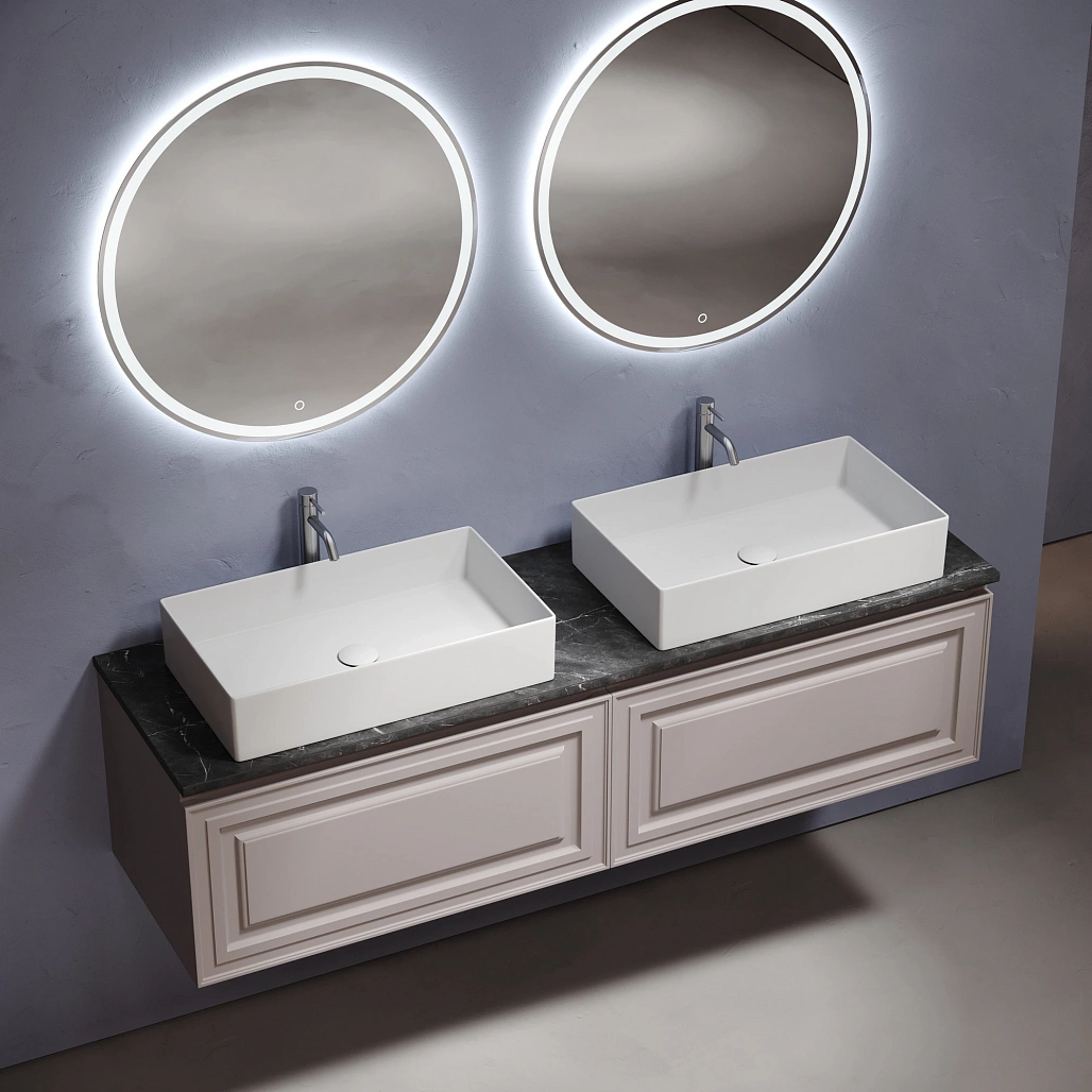 Тумба под столешницу Sancos Самая / Very 79x44,5x40,6 подвесная, пыльная роза / doha soft, столешница 160 см, с отверстием под смеситель, черное небо / black sky — МЕБ009739 — фото 3