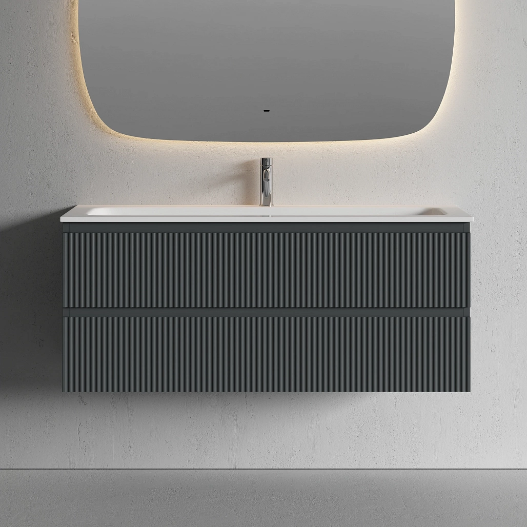 Тумба под раковину Sancos Сноб Р / Snob R 119,5x44,5x50 подвесная, два ящика, темный антрацит матовый — МЕБ009128 — фото 4