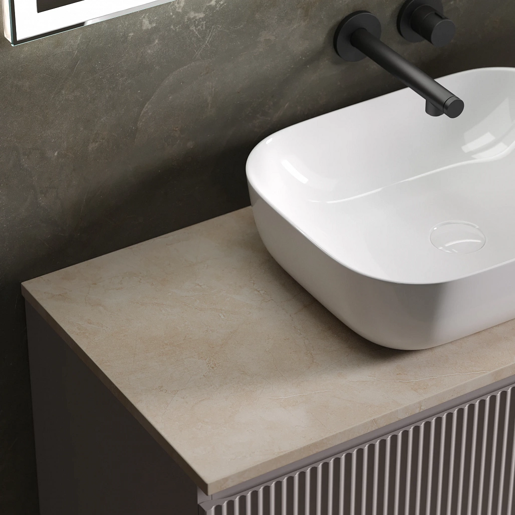 Тумба под столешницу Sancos Сноб Р / Snob R 99,5x44,5x50 подвесная, белый матовый / bianco, столешница без отверстия под смеситель, креман / kreman — МЕБ009762 — фото 15