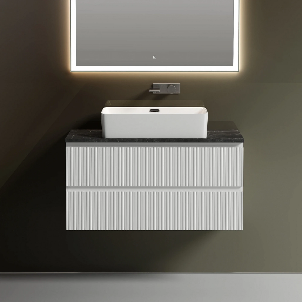 Тумба под столешницу Sancos Сноб T / Snob T 99,5x44,5x50 подвесная, белый матовый / bianco, столешница без отверстия под смеситель, черное небо / black sky — МЕБ009870 — фото 2