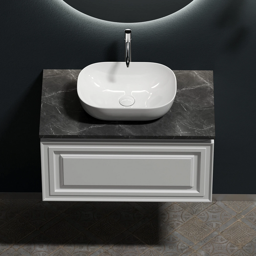 Тумба под столешницу Sancos Самая / Very 79x44,5x40,6 подвесная, белый матовый / bianco, столешница с отверстием под смеситель, черное небо / black sky — МЕБ009975 — фото 5