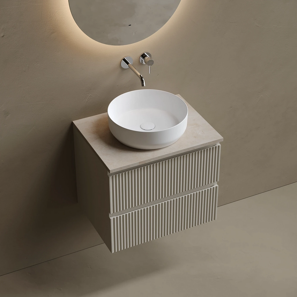Тумба под столешницу Sancos Сноб Р / Snob R 59x44,5x50 подвесная, пыльная роза / doha soft, столешница без отверстия под смеситель, креман / kreman — МЕБ009792 — фото 3