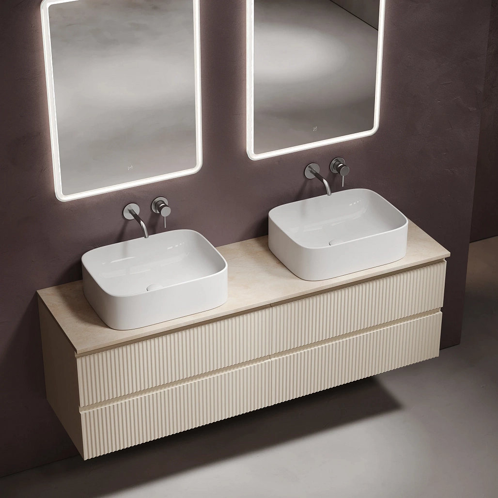 Тумба под столешницу Sancos Сноб T / Snob T 79x44,5x50 подвесная, бежевый матовый / beige soft, столешница 160 см, без отверстия под смеситель, креман / kreman — МЕБ009921 — фото 4