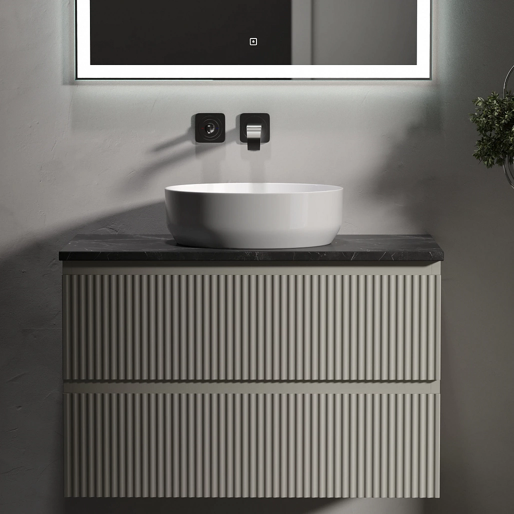 Тумба под столешницу Sancos Сноб Р / Snob R 79x44,5x50 подвесная, бежевый матовый / beige soft, столешница без отверстия под смеситель, черное небо / black sky — МЕБ009746 — фото 2